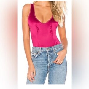 New Free People Magenta Satin Bodysuit | Size Large
